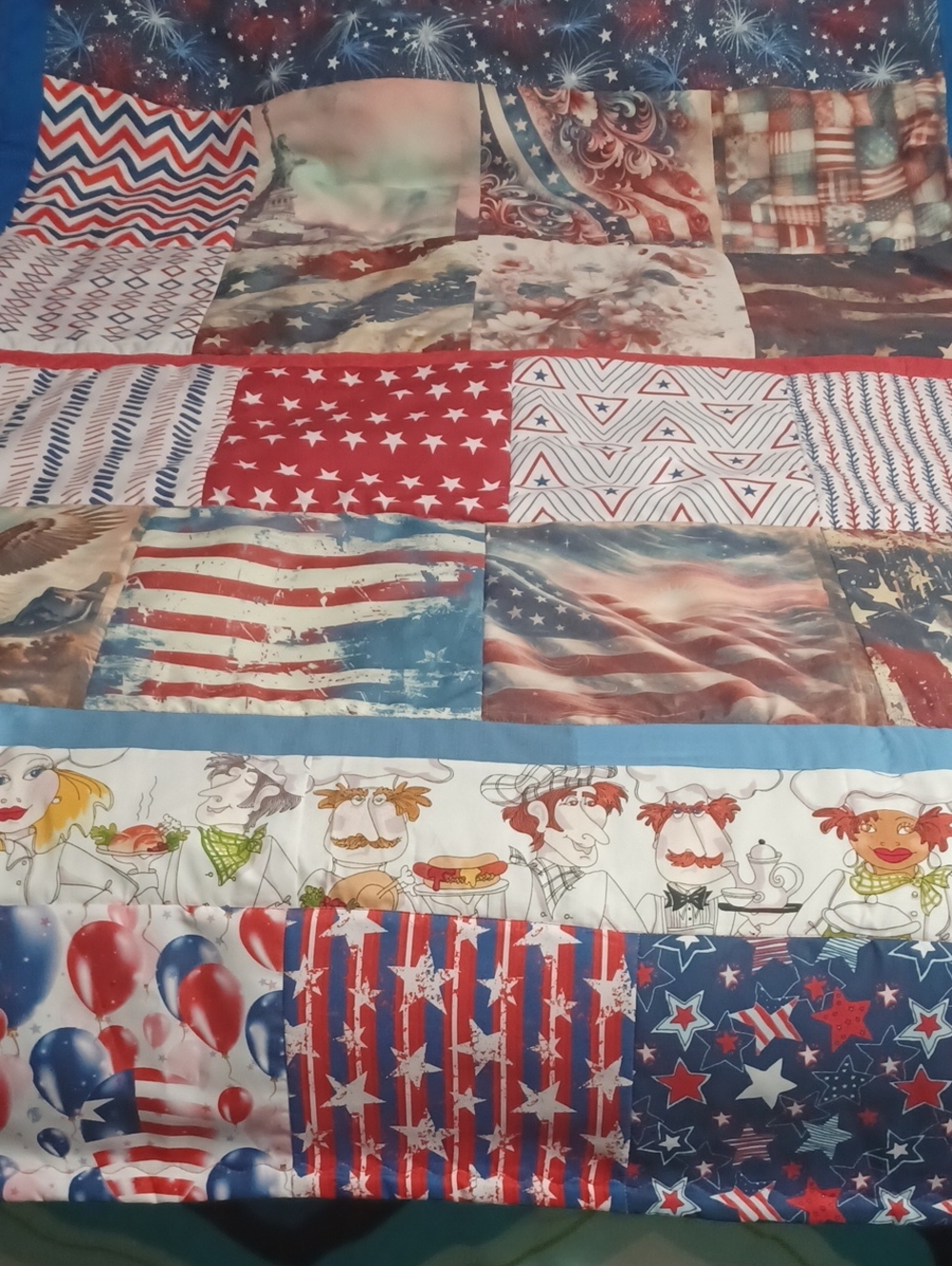 Homemade Patriotic American Flag Patchwork  Lap Quilt 40 1/2"x 56 1/2"